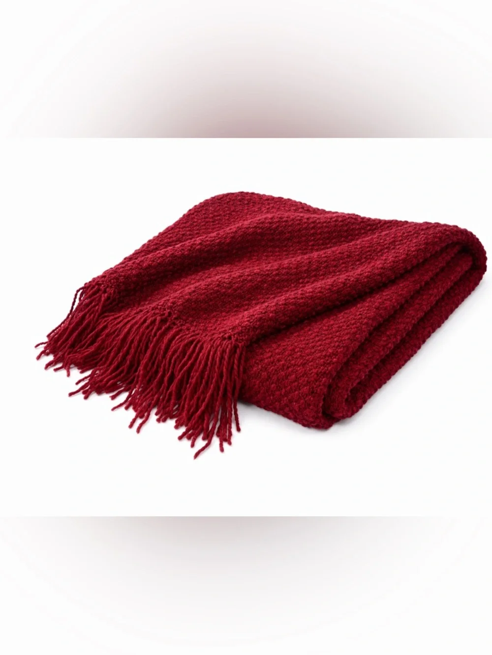 Pottery Barn Red Bouclé Fringe Throw Blanket Cozy Textured Accent 54x45